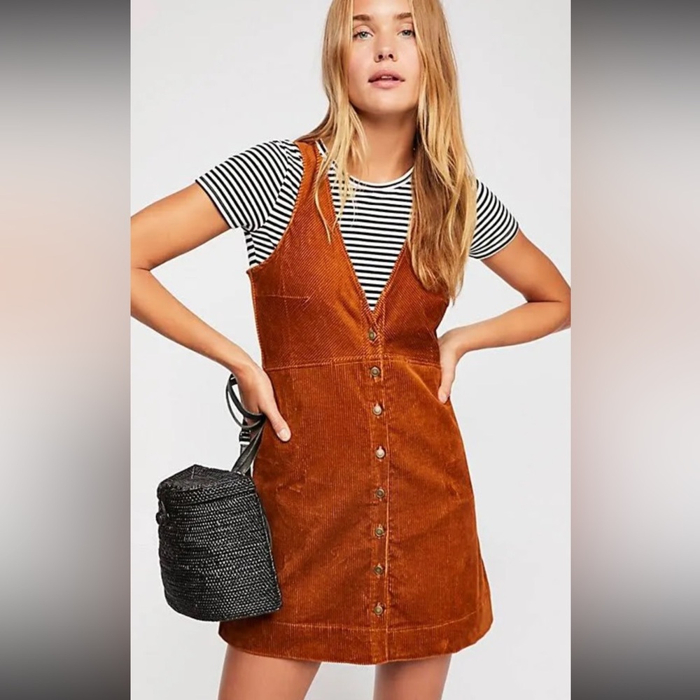 Free People Rolling Thunder Corduroy Minidress in Brown Orange Rust Size XS